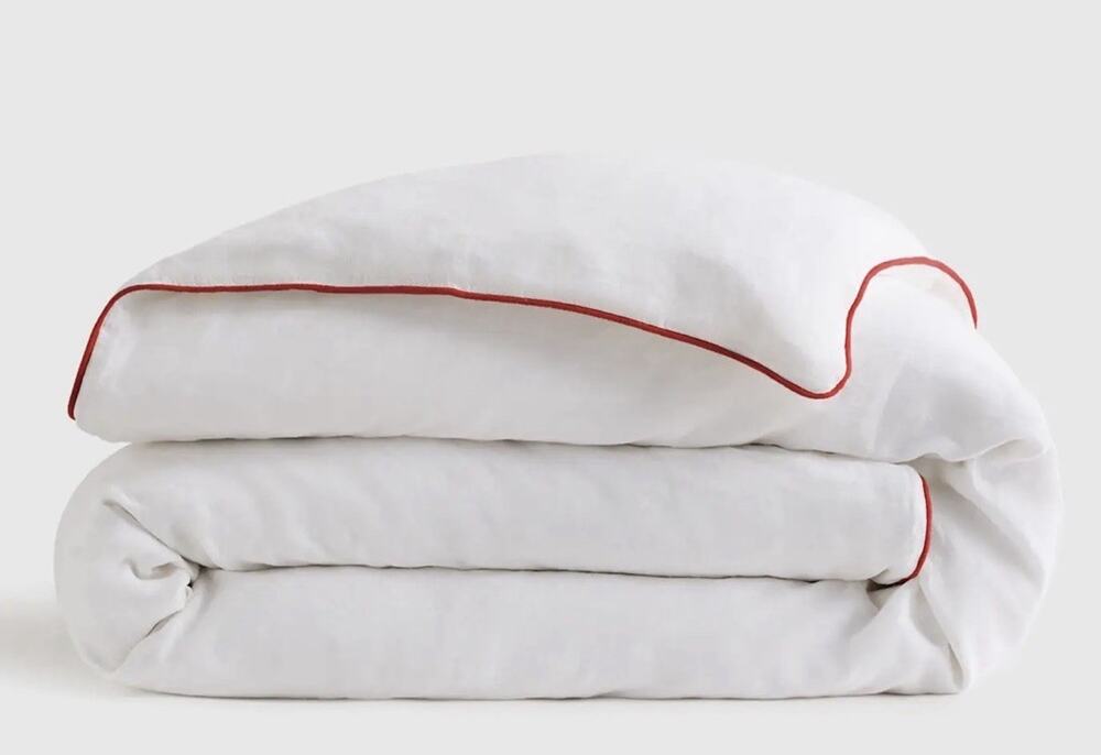Quince European Linen Piped Duvet Cover Full Queen White Cherry NWOT Linen